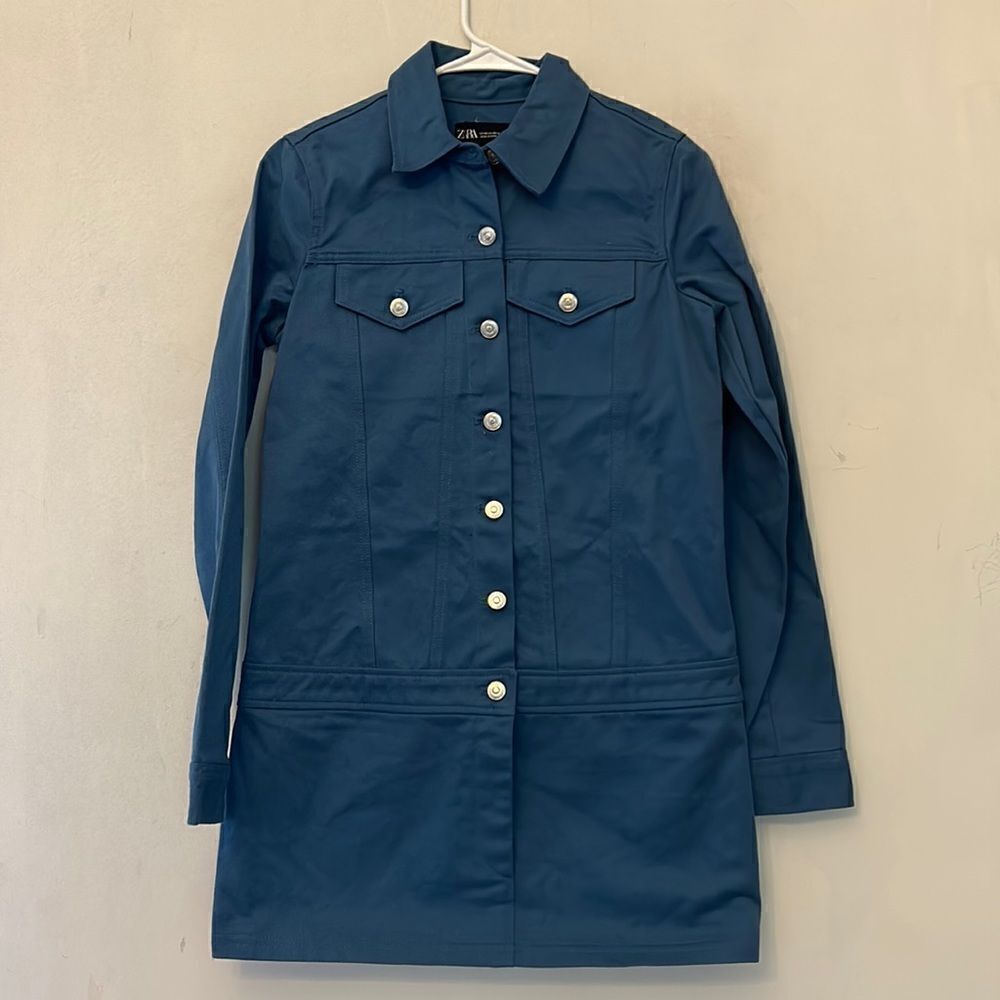 ZARA blue pull over button front collared jacket Size XS New
